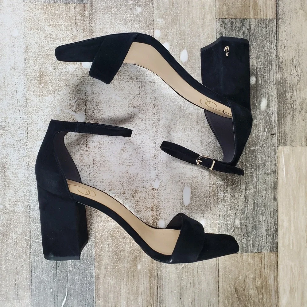 Sam Edelman Daniella Womens Sandal Sz 10 M Black Suede Ankle Strap Block Heel